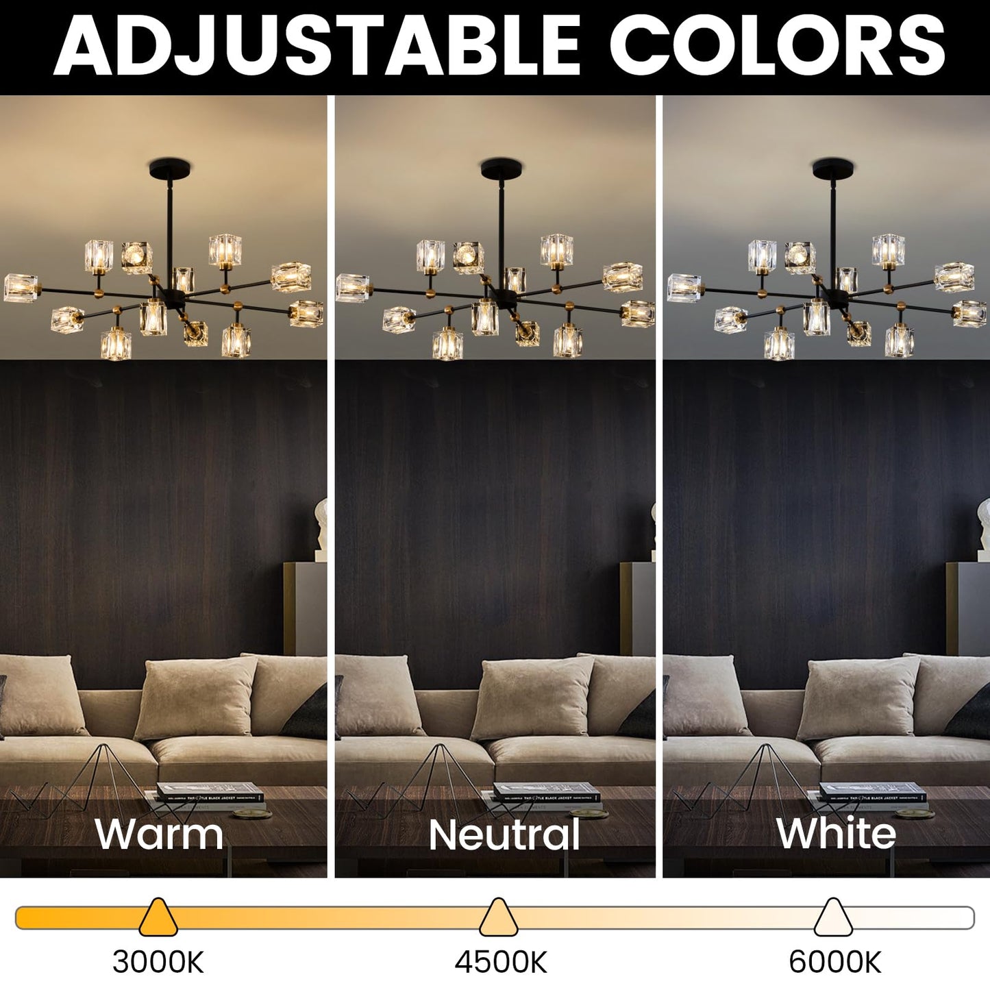 LIXDRASK 12-Light Black Crystal Chandelier Modern Sputnik Chandeliers for Dining Room Adjustable Height Sputnik Ceiling Light Fixture for Living Room Kitchen Island Bedroom