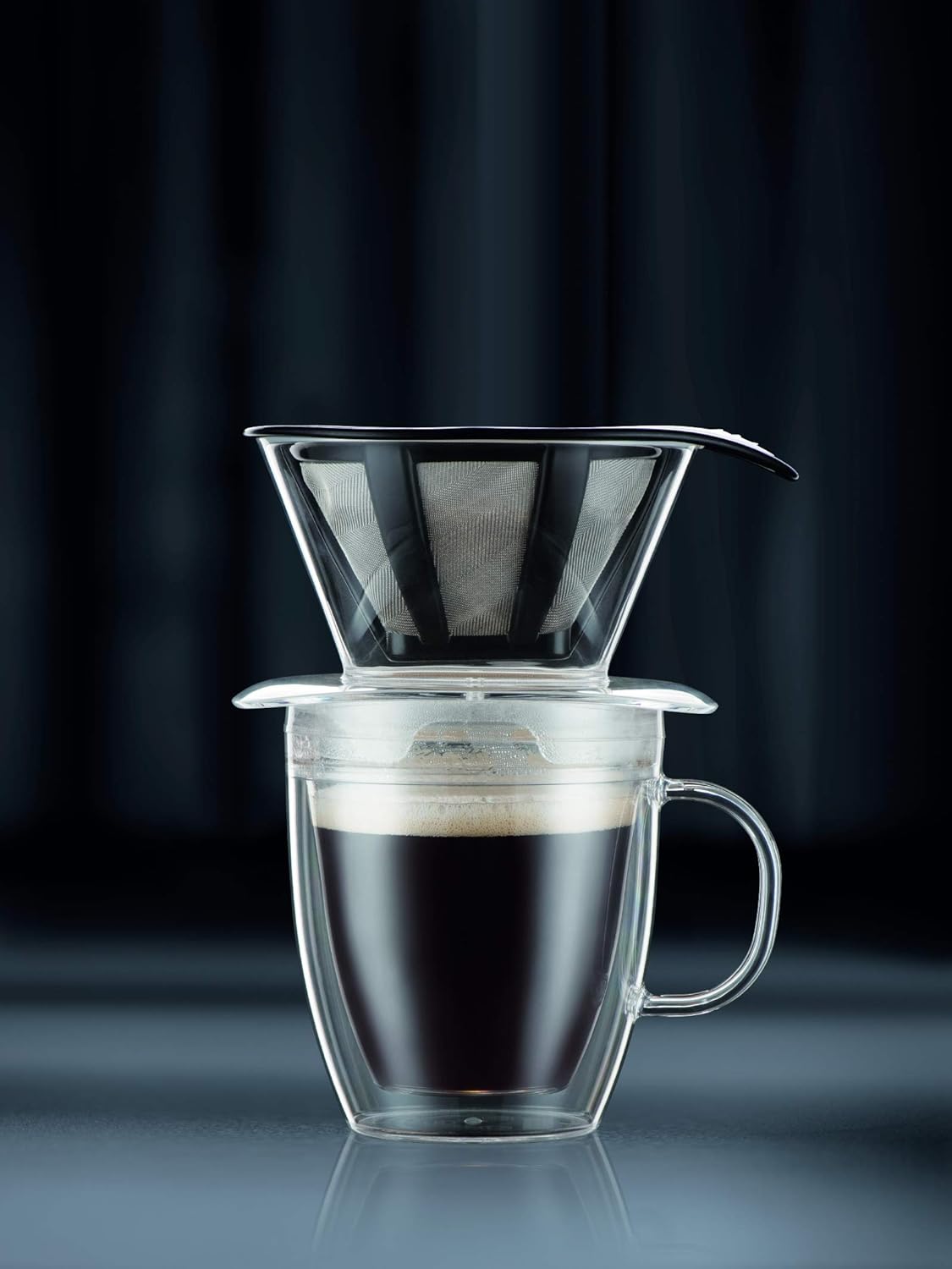 Bodum 12oz Pour Over Coffee Dripper Set - BPA-Free Plastic, Clear, with Double Wall Mug and Reusable Filter