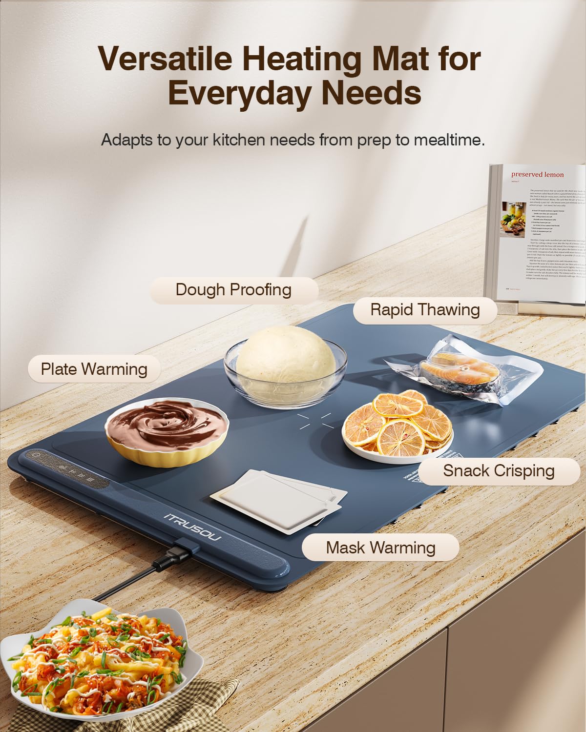 Warming Mat for Food (24"x16") - iTRUSOU 3-Year Classic Electric Warming Tray with 3-Level Temp Control, Rapid Heating 250W Energy-Saving - Rollable Large Food Warming Mat for Parties & Buffet
