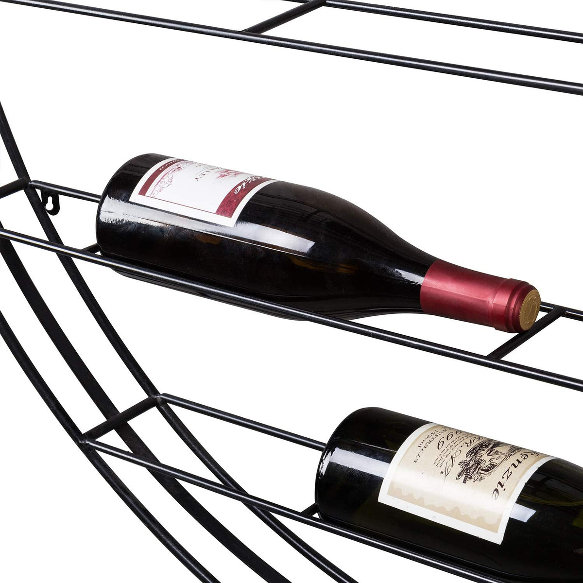 MyGift 12-Bottle Modern Black Metal Round Wall Mounted Wine Rack – 6-Tier Horizontal Storage Shelf for Kitchen, Living Room & Wine Cellar – Space-Saving Wall Decor & Cork Preservation