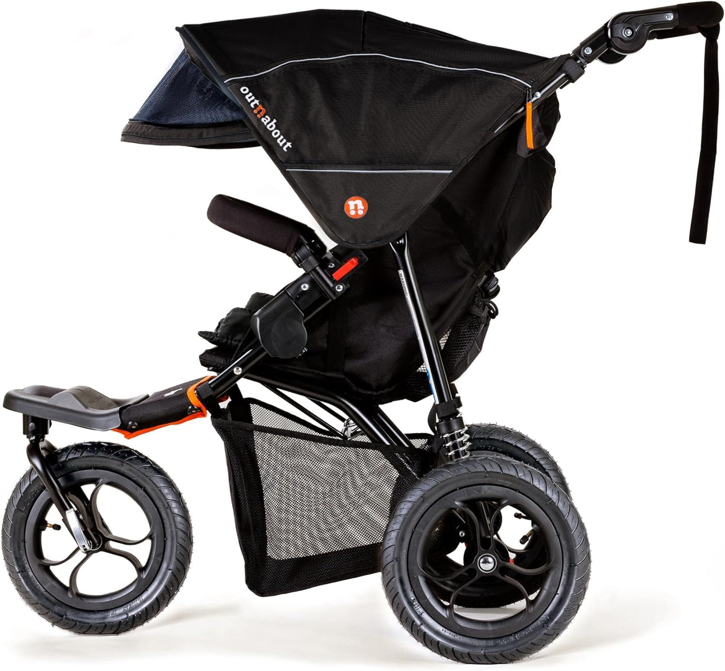 Out’n’About Nipper V5 Stroller & Rain Cover | Lightweight All-Terrain 3-Wheel Stroller, 12” Air-Filled Tyres, Swivel-Lock Front Wheel, One-Piece Fold, Newborn to Toddler 4 Years | Summit Black