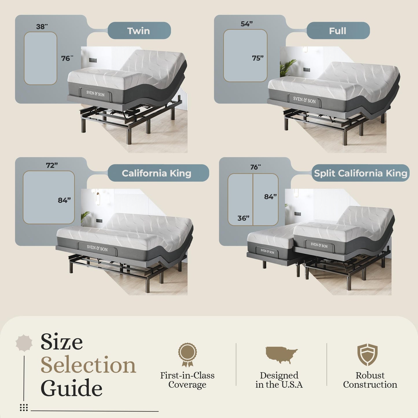Sven & Son Harmony Adjustable Bed Base, Head and Foot Lift, Massage, Under-Bed Lights, USB, Gel Memory, Zero Gravity Smart Frame - Full + 10 inch Memory Foam Matt (Firm)
