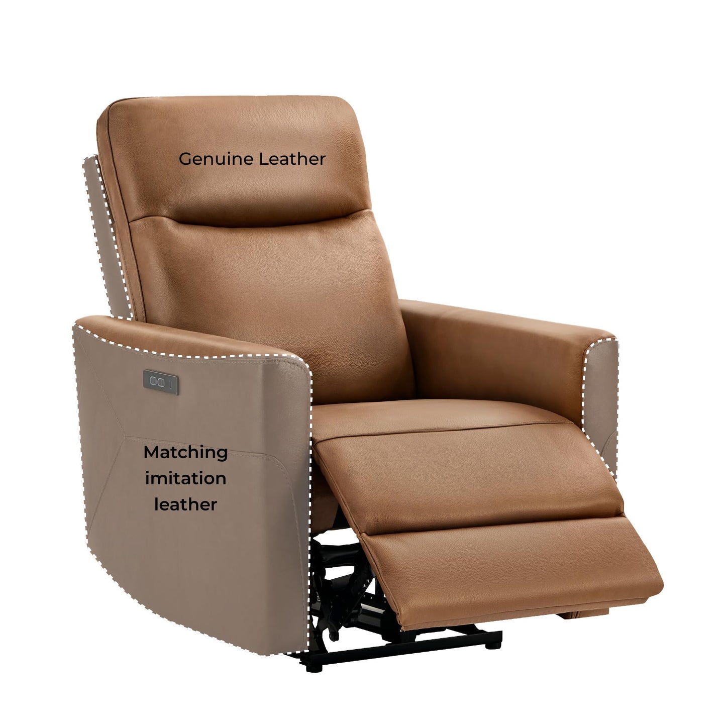 CHITA Genuine Leather Power Recliner Chair for Adults, Electric Wall Hugger Recliner for Small Spaces, Modern Living Room and RV Recliner Chair with Adjustable Power Headrest & Charging Ports, Brown