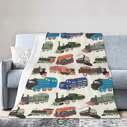 Cute Cartoon Train Theme Flannel Throw Blanket for Kids Boys Baby Toddler Teens Gifts Soft Warm Bedroom Throws for Home Couch Room Sofa Office Travel Camping Dorm Decor 60x50 Inch