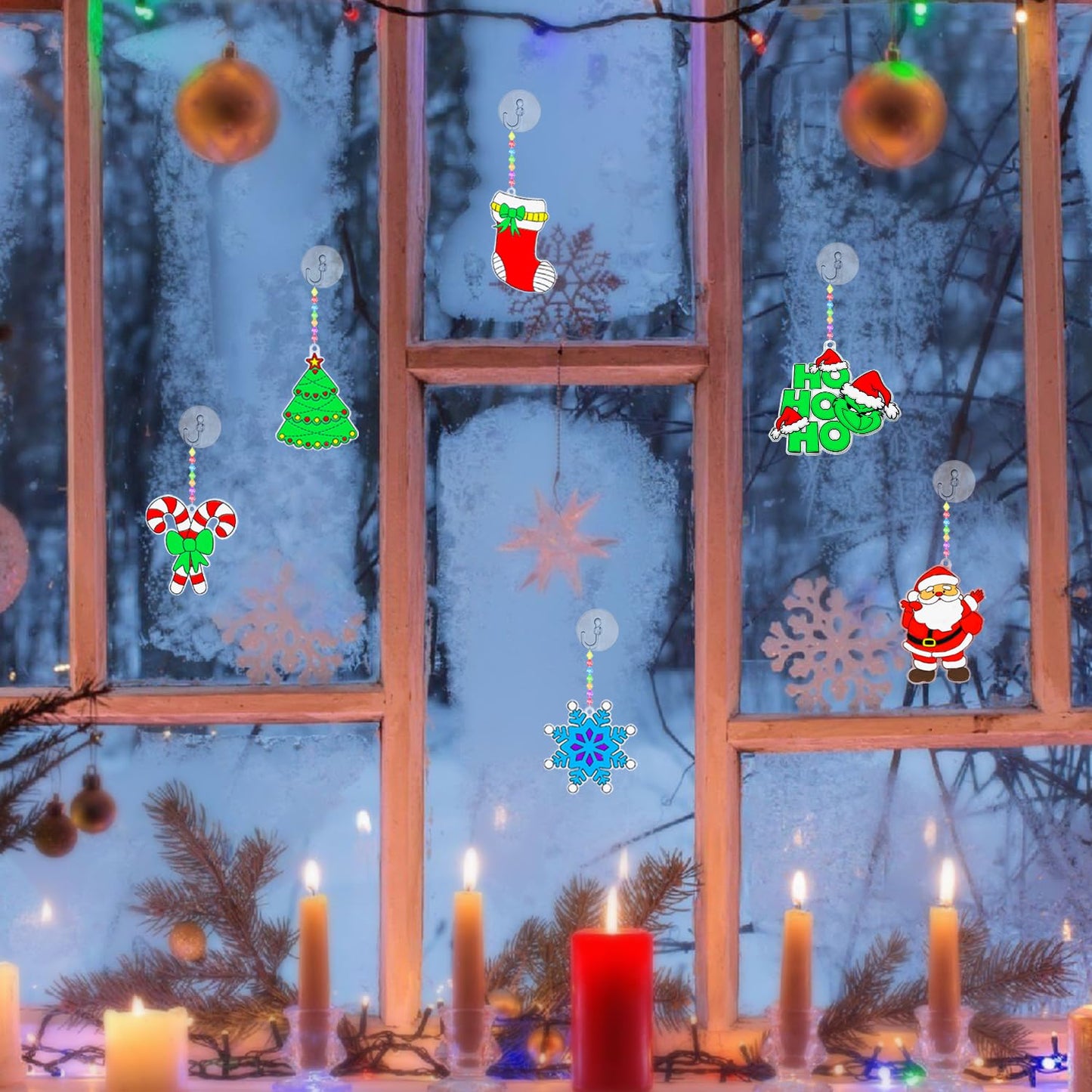 Fprl 24 Sets Christmas Craft Kits DIY Window Paint Art Suncatchers Assorted Sun Catcher Kits for Ornaments Santa Snowflake Snowman Decorations Project
