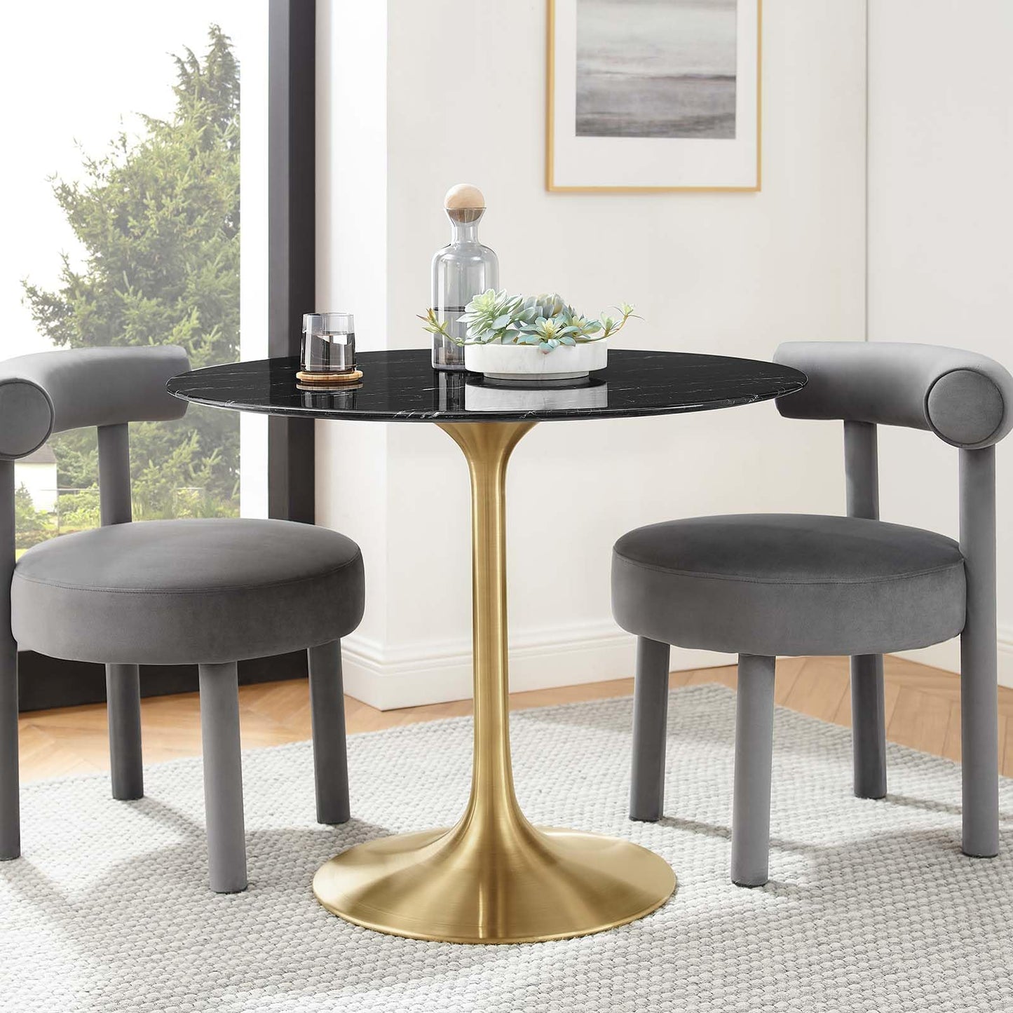Modway Lippa Dining Table, 36", Gold Black
