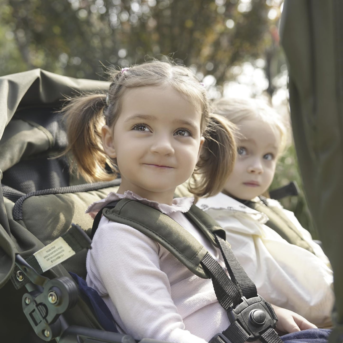 Familidoo H4E Quad Lidoo Lite 4-Seater Stroller Wagon for Kids, Lightweight & Foldable with Reclining Seats, 5-Point Harness, Double Canopy & Rain Cover (Olive)