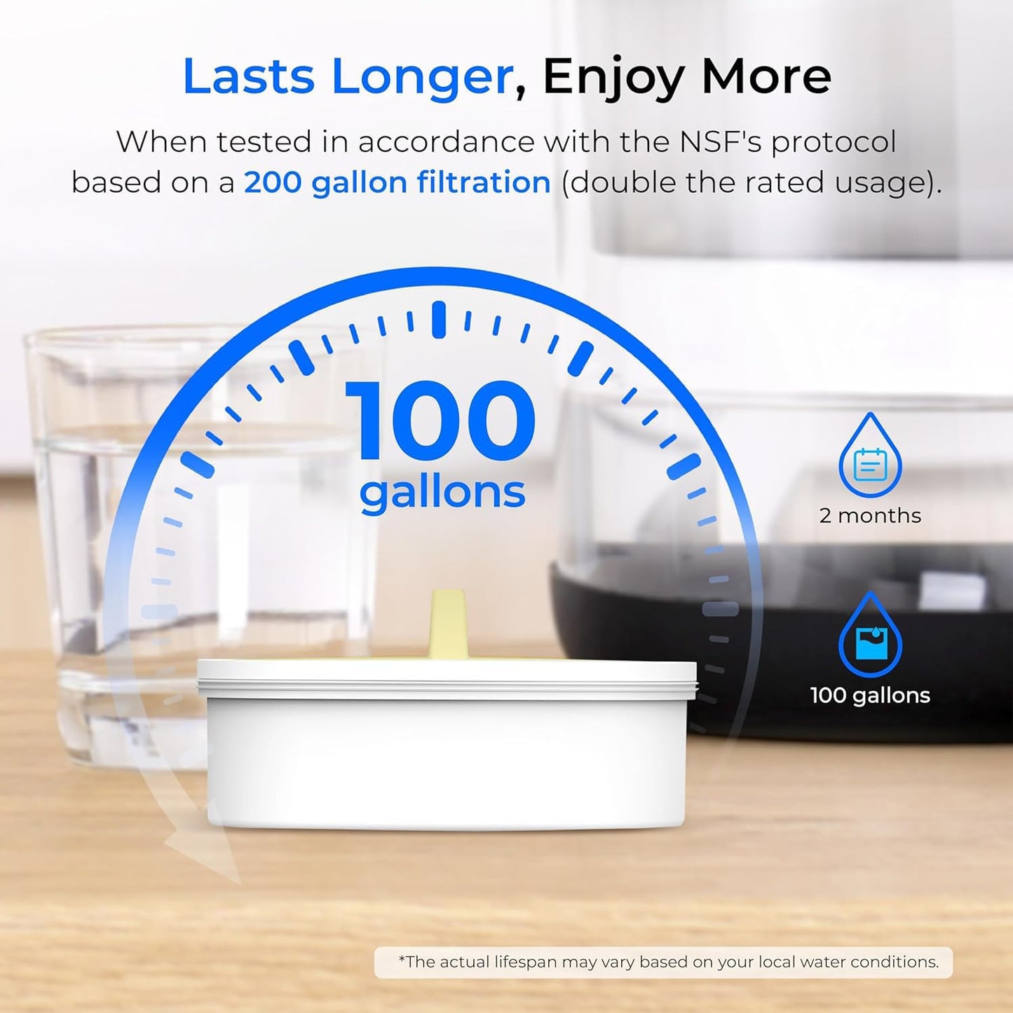 Waterdrop PT-72BL Glass Water Filter Pitcher, 7-Cup, Eco-Friendly, NSF/ANSI 53, 42 & 372 Certified Filter, Reduces PFOA/PFOS, Chlorine, Cadmium, Copper & Mercury, BPA-Free, Easy to Clean, Black
