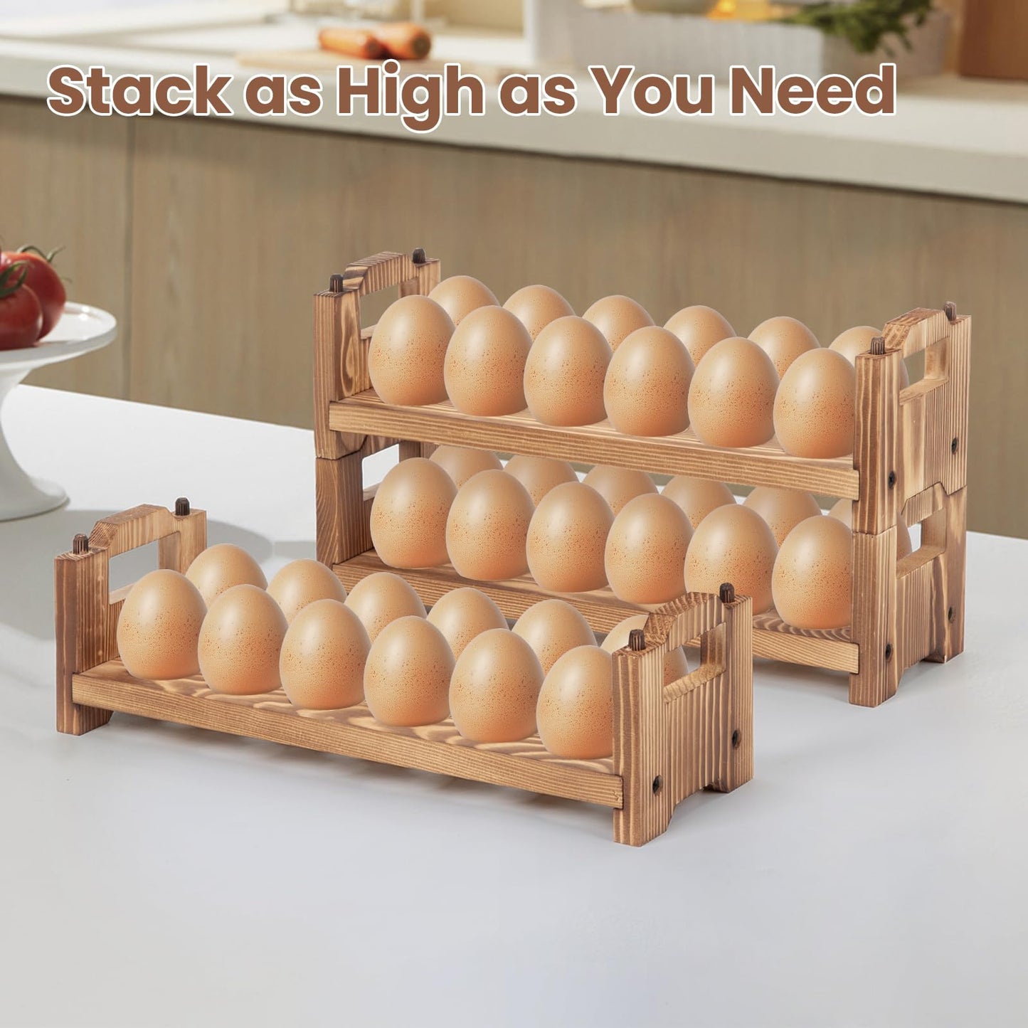 storenization Egg Holder Countertop, 3-tire Solid Wooden Egg Holder, Stackable Egg Storage Easter Basket Holding Up to 36 Fresh Eggs, Chicken, Duck Eggs - Unfinished