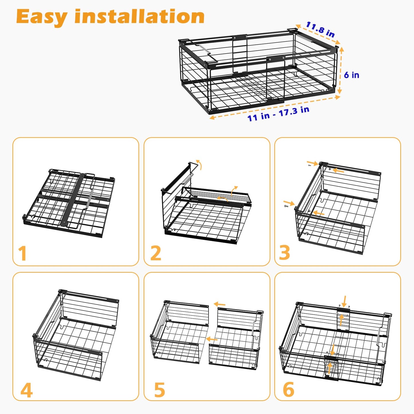 NADAMOO Freezer Organizer Bins, 2 Packs Large Expandable Stackable Chest Freezer Containers with Handle, Metal Adjustable Storage Baskets for Fridge, Deep Freezer, Cabinet, Kitchen, Pantry - Black