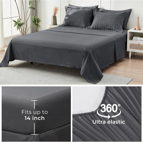 HYMOKEGE Twin Comforter Set - Luxury 5-Piece All-Season Bedding Set in Dark Grey | Includes Comforter, Sheets, Pillowcase & Sham
