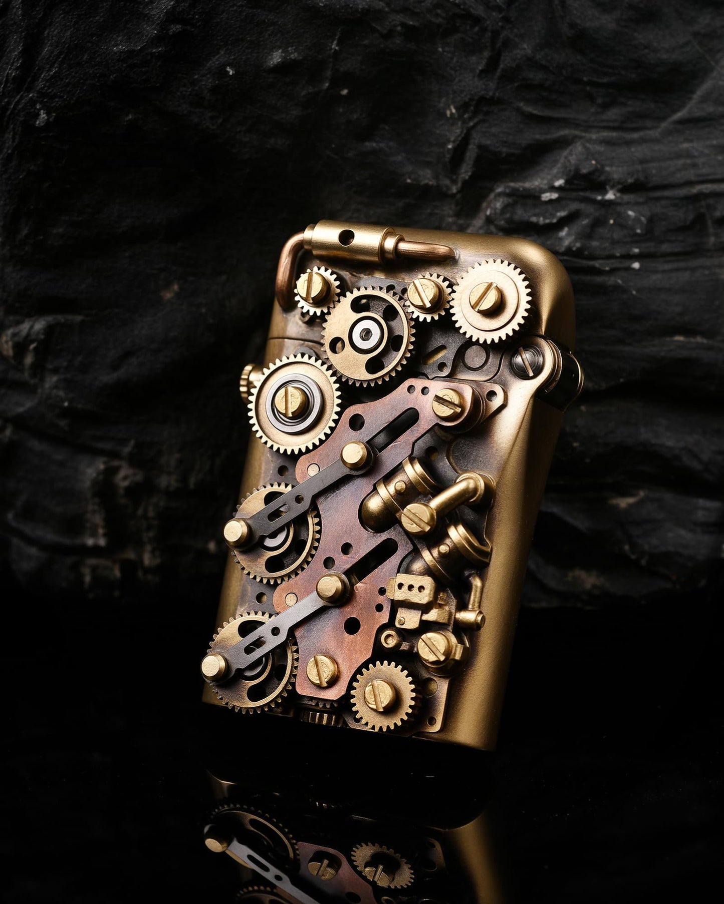Classic Retro Automatic Ejection Steampunk Kerosene Lighter, Brass, Flint, Grinding Wheel, Gear, Linkage, Mechanical, Complex, Collectible, Men's Gift, Thorens Steampunk-Twin Torque (Bottom-Fill)