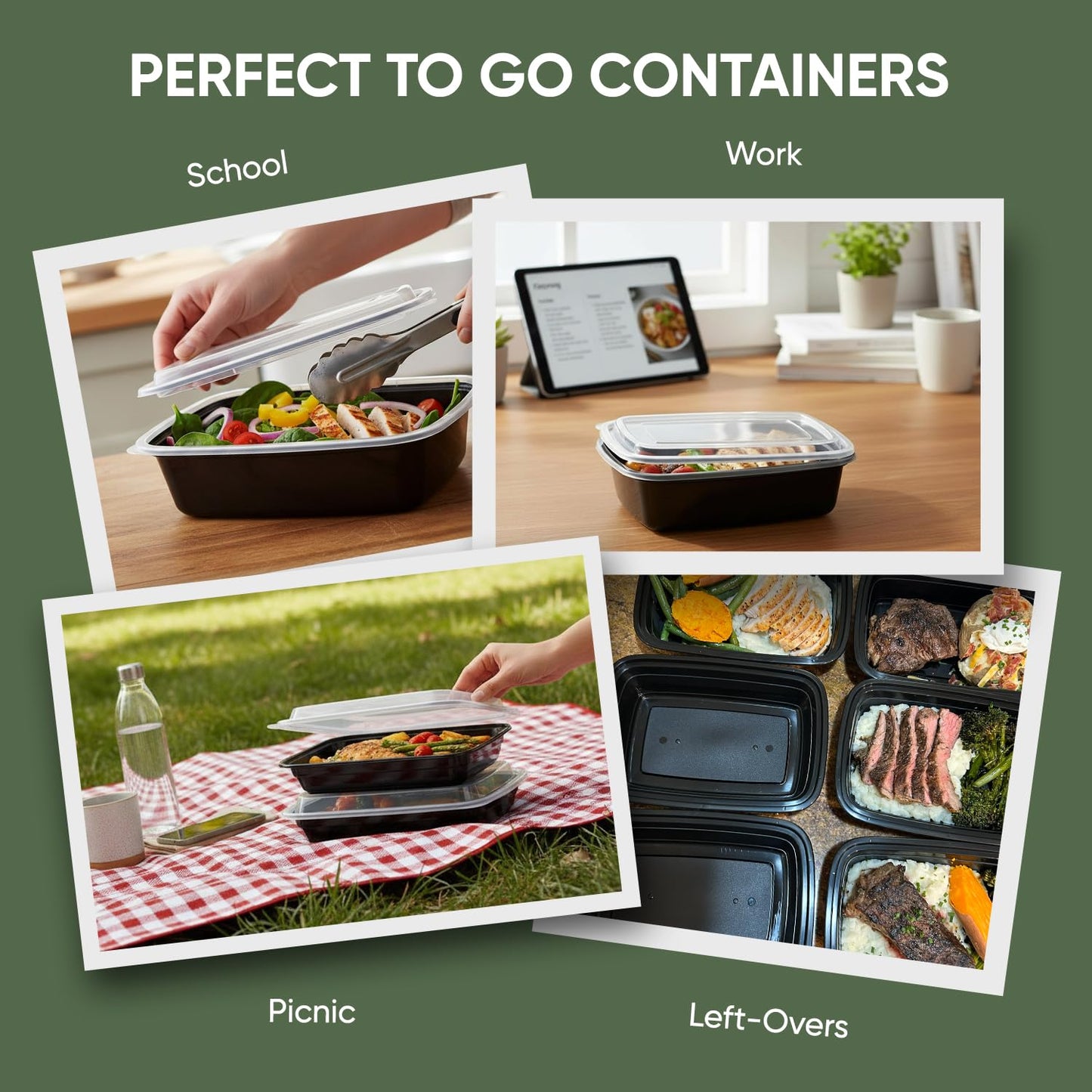 50 Pack (100 Piece) 28 oz Meal Prep Containers Reusable BPA Free Leakproof Stackable Food Storage Containers with Lids, Microwave & Dishwasher Freezer Safe To Go Bento Box Style Take Out Clear Plastic