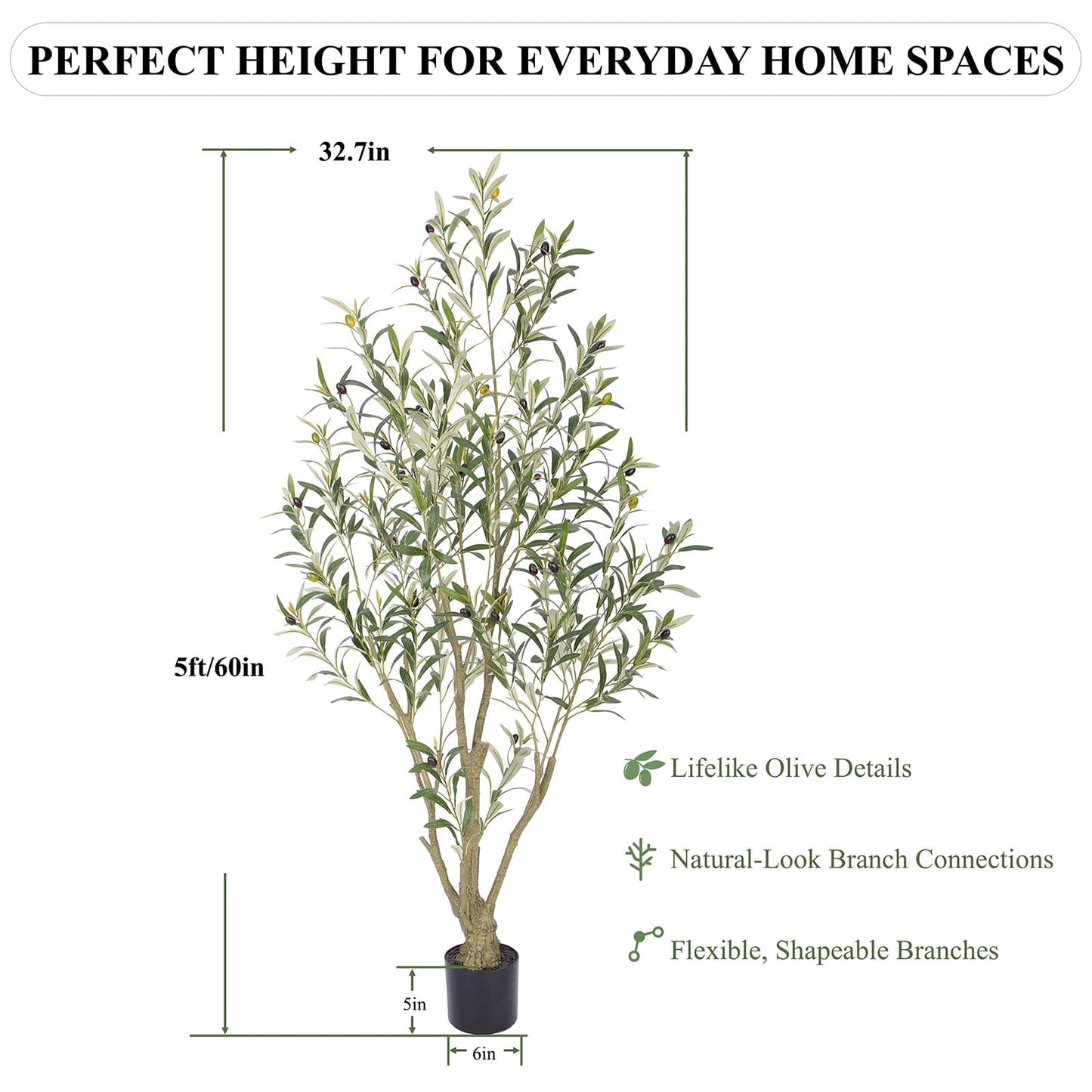 Nafresh 5ft Tall Faux Olive Tree,60in Realistic Potted Silk Artificial Olive Tree for Indoor Outdoor Living Room Bedroom Office Home Decor