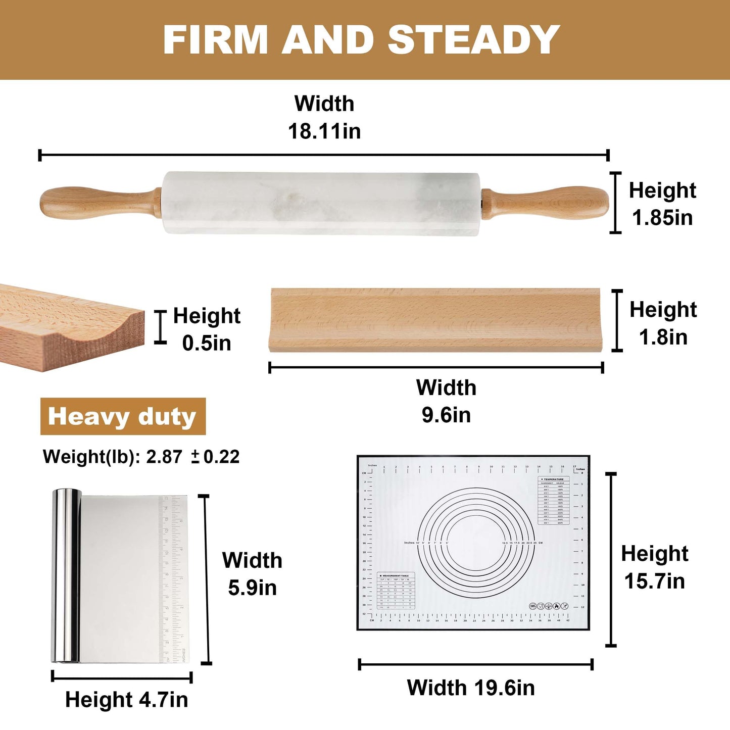Koville African Natural Marble Rolling Pin, Non-Stick Polished Dough Roller, Pasta, Dumpling, Fondant, Pie Crust, Bread, Pizza Dough, Kitchen Baking Pastry Tools with Mat/Scraper(Namib Fantasy)