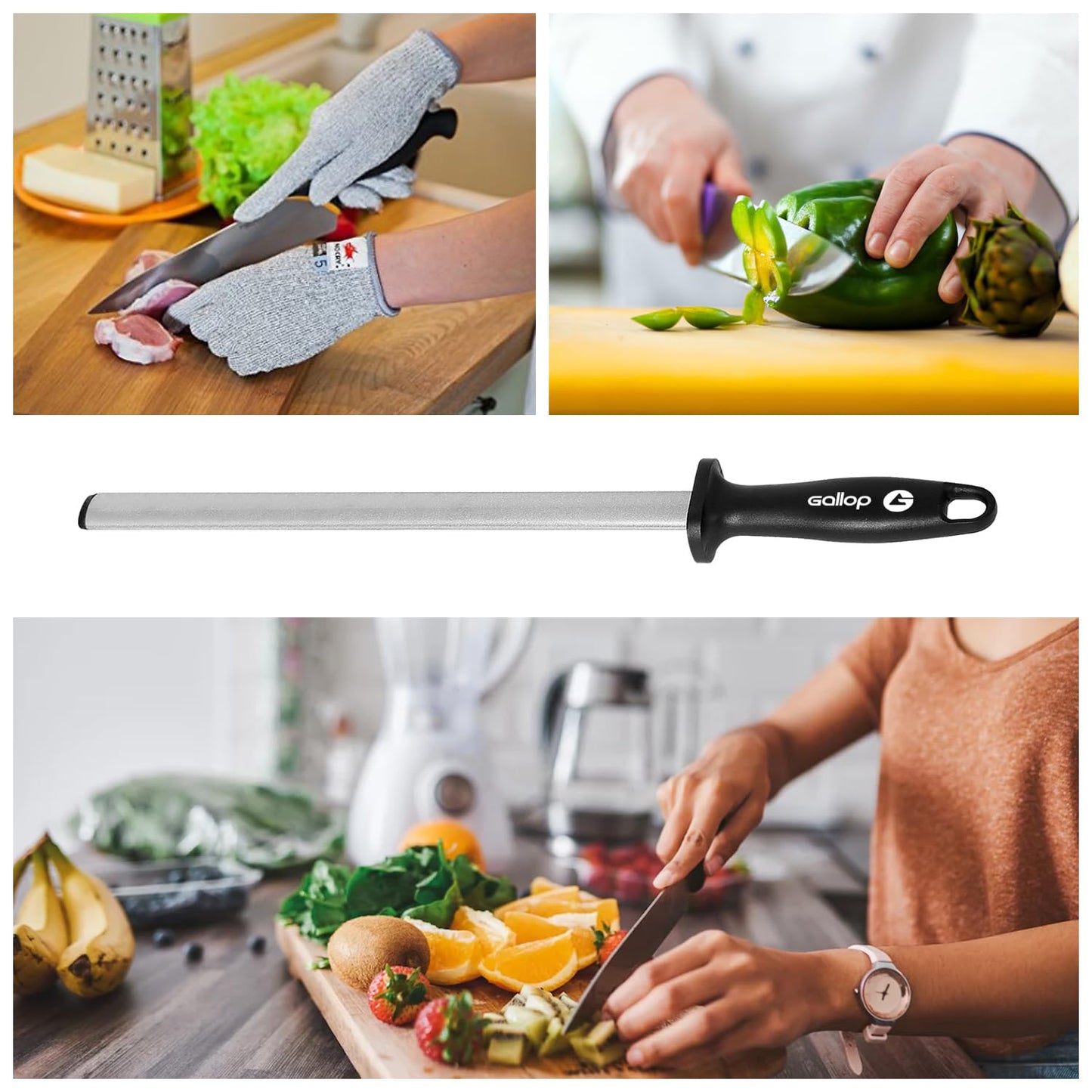 Diamond Honing Steel -12 In Knife Sharpener Rod,For Sharpening Kitchen Knife, Cooking Knives, Butcher's Knives, Home Gourmet Blades, Garden Tools Sharpening Stick