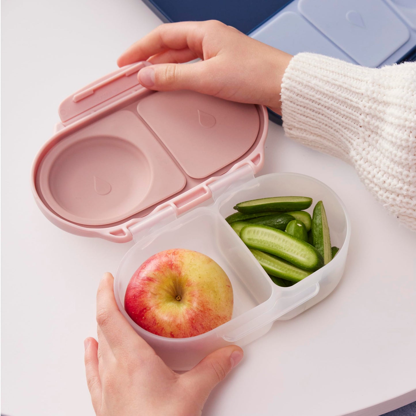 b.box Snack Box - Leakproof Mini Bento Box for Kids & Toddlers, 2 Compartment Snack Containers for Kids, Lunch Containers, Dishwasher Safe, BPA Free, PFAS Free, Ages 4m+, 1 3/4 Cup - Blush Crush
