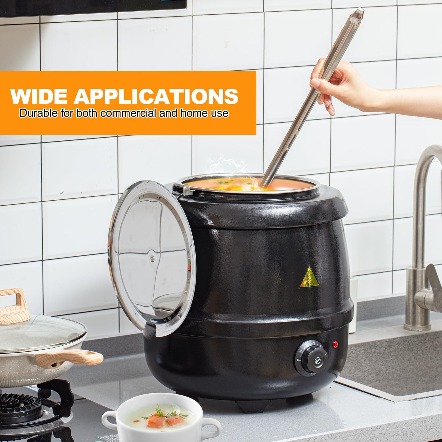 Suclain 2 10.5 Quart Commercial Soup Warmer 110v Electric Large Commercial Soup Kettle Warmer with 2 Ladles Stainless Steel Hinged Lid Detachable Pot Portable Electric Pot for Family Gathering