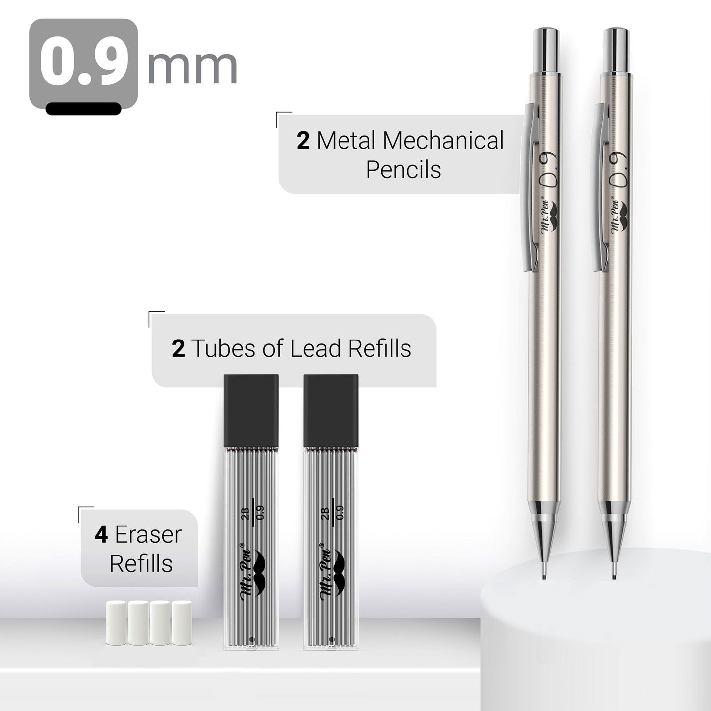Mr. Pen- Metal Mechanical Pencils, 0.9mm, 2 Pack, Lead Pencil, Mechanical Pencil Metal Mechanical Pencil Mechanical, Mechinal Pencils, Mechanical Drafting Pencil, Back to School Supplies