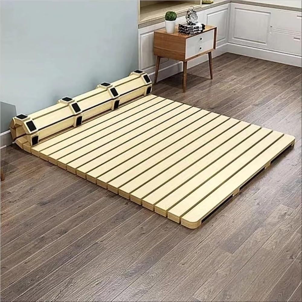 Breathable Bed Plate Solid Wood Futon Frame FoldingFolding Bed Frame - Portable Rollable Hard Bed Board with Slatted Design for Tatami Mat Use in Bedrooms & Living Rooms,(78.7 * 47.2in)