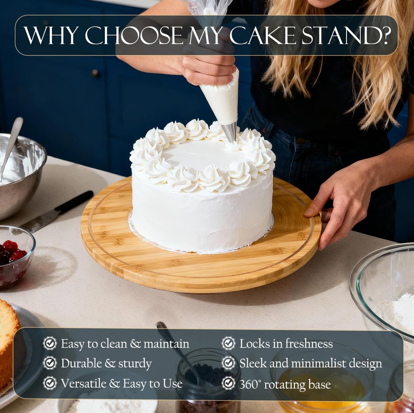 Masthome 11 IN Cake Stand with Lid, Bamboo Wood Rotating Cake Holder with Dome, BPA Free Cake Dish with Cover, Cake Plate with Cover for Birthday/Kitchen/Party/Weddings