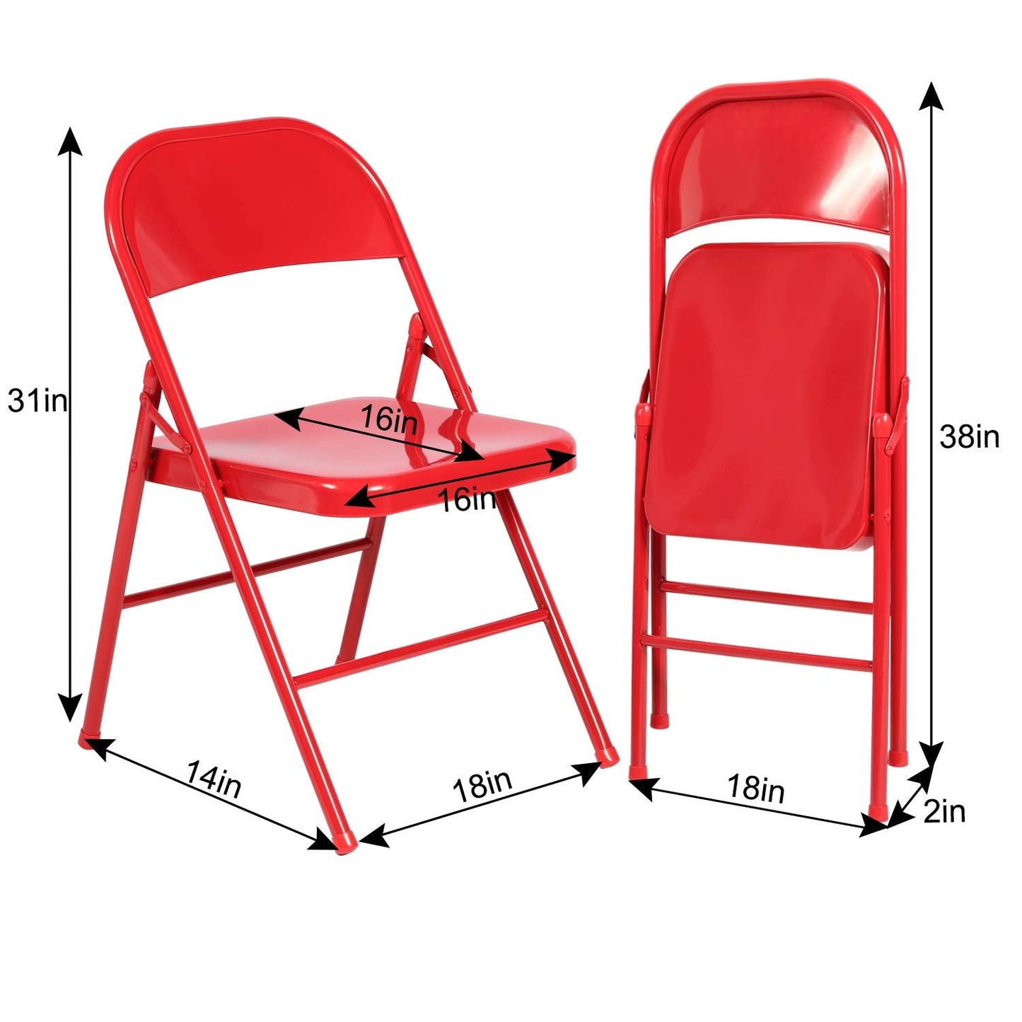 VECELO Metal Folding Chairs 4 Pack, Double Hinged Steel Frame Easy Foldable&Stackable for Office Kitchen Dinning Wedding Patio and Garden,Classic Red,Set of 4