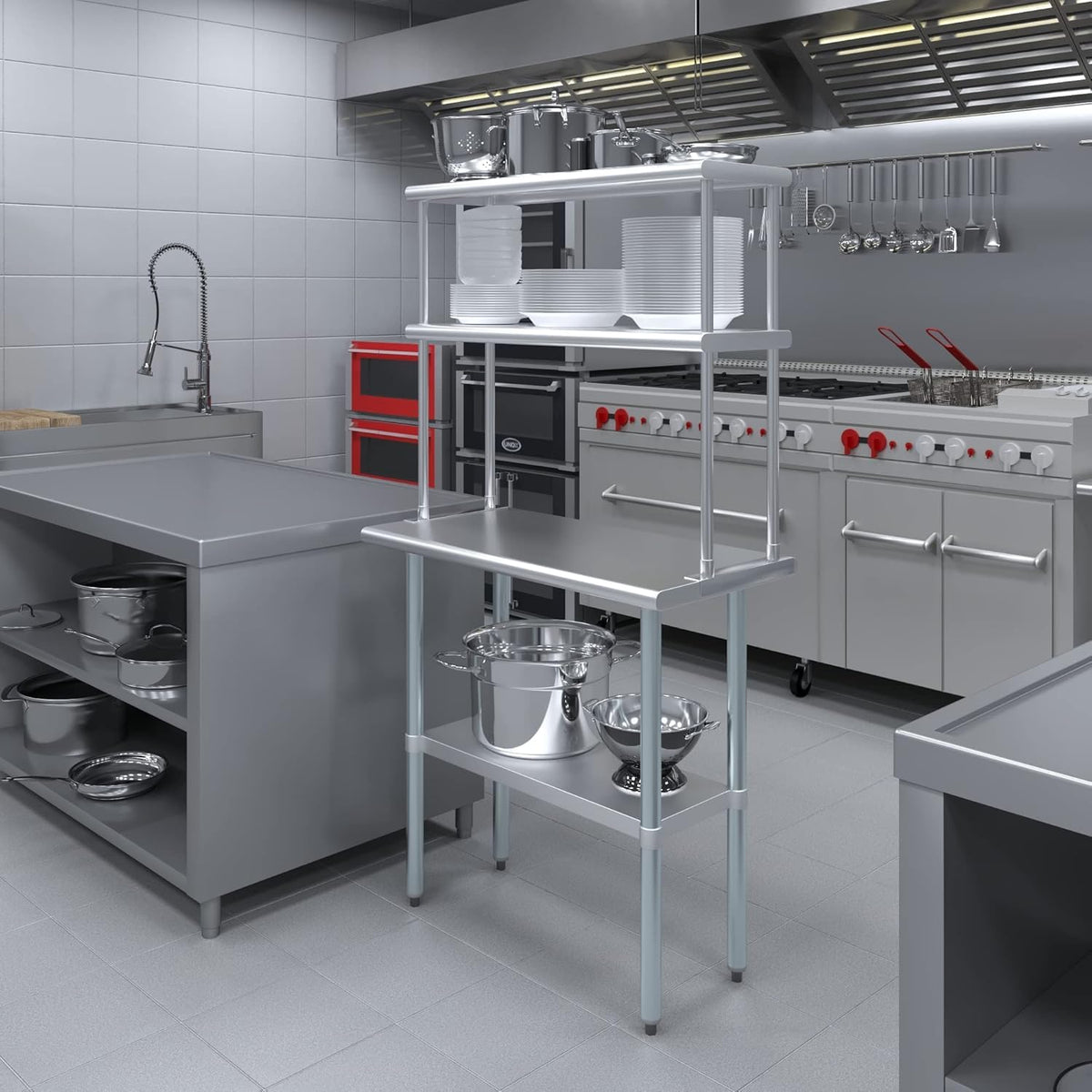 KPS Commercial Stainless Steel Work Prep Table 18" x 30" with 12" x 30" Double Overshelf | NSF Certified | Adjustable Undershelf & Fixed Top Shelf β Kitchen & Utility Use