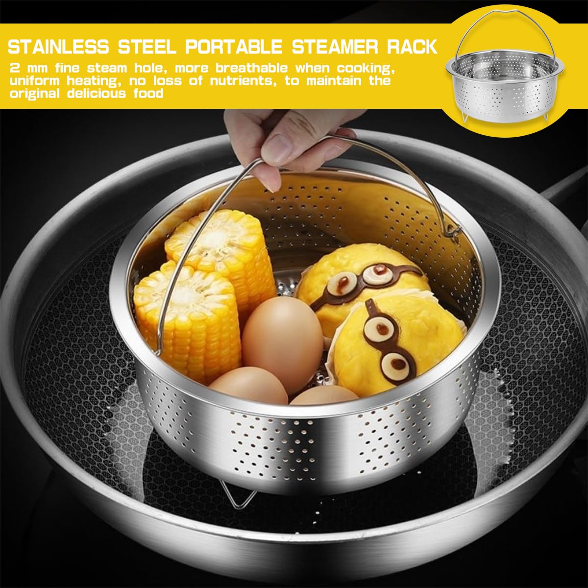 LNQ LUNIQI Stainless Steel Steamer Basket with Handle Rice Cooker Steaming Basket Metal Steamer Insert Steaming Rack for Rice Cooker Warmer Kitchen Cookware Silver(20cm)