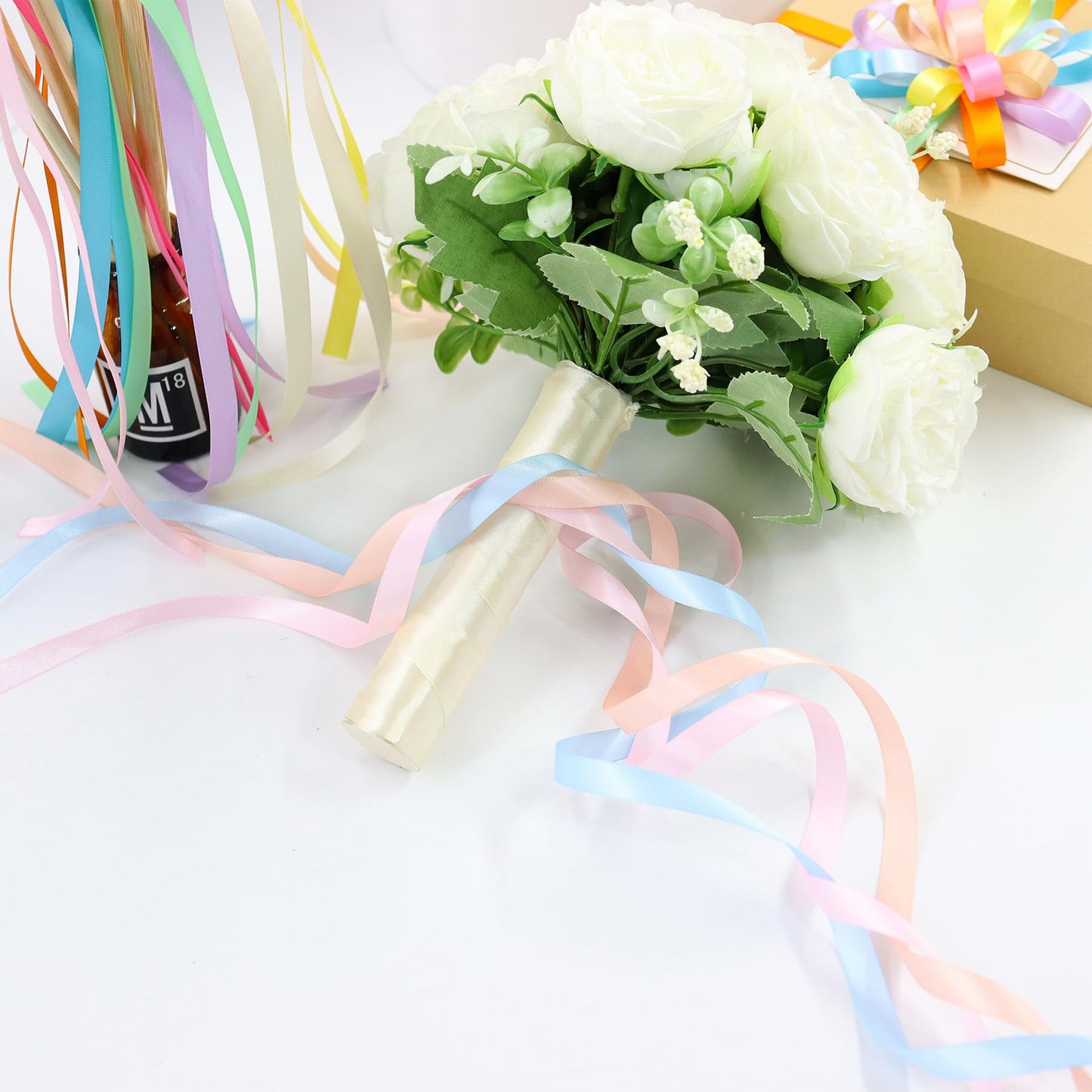 YERELO 12 Rolls Pastel Rainbow Ribbon 3/8" X 60 Yards Thin Double Face Satin Ribbon Assortment for Crafts, Wreath, Gift Wrapping, Birthday Baby Shower Party Decoration and DIY Handmade Hair Bows