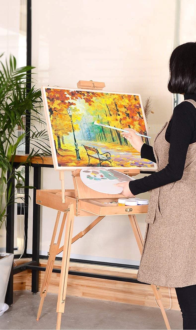 ERoomQ Easel Artist Easel Portable Oil Painting Box Solid Wood Sketch Easel Beech Wood Drawing Board Excellent Stability and Practicality Exhibit