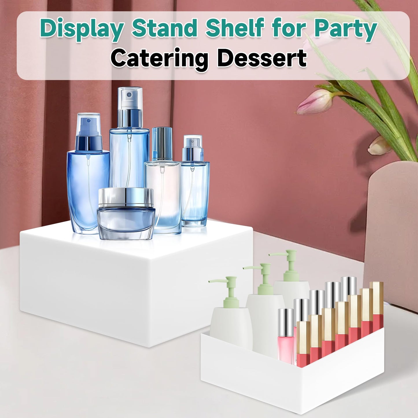 NoderLoya 6Pcs Buffet Risers,Food Risers for Buffet Table Display Stand Shelf for Party Catering Dessert Jewelry Collectibles Acrylic Cube Boxes Display Nesting Risers (white-S(5,6,6.8,7,7.5,8)