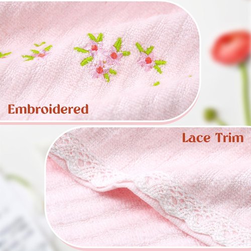 Jacquotha Pink Washcloths 4 Pack (Floral Embroidered), Soft Wash Cloths for Face, Body, Showering, Spa & Bathroom Decor Gifts, 13” x 13"
