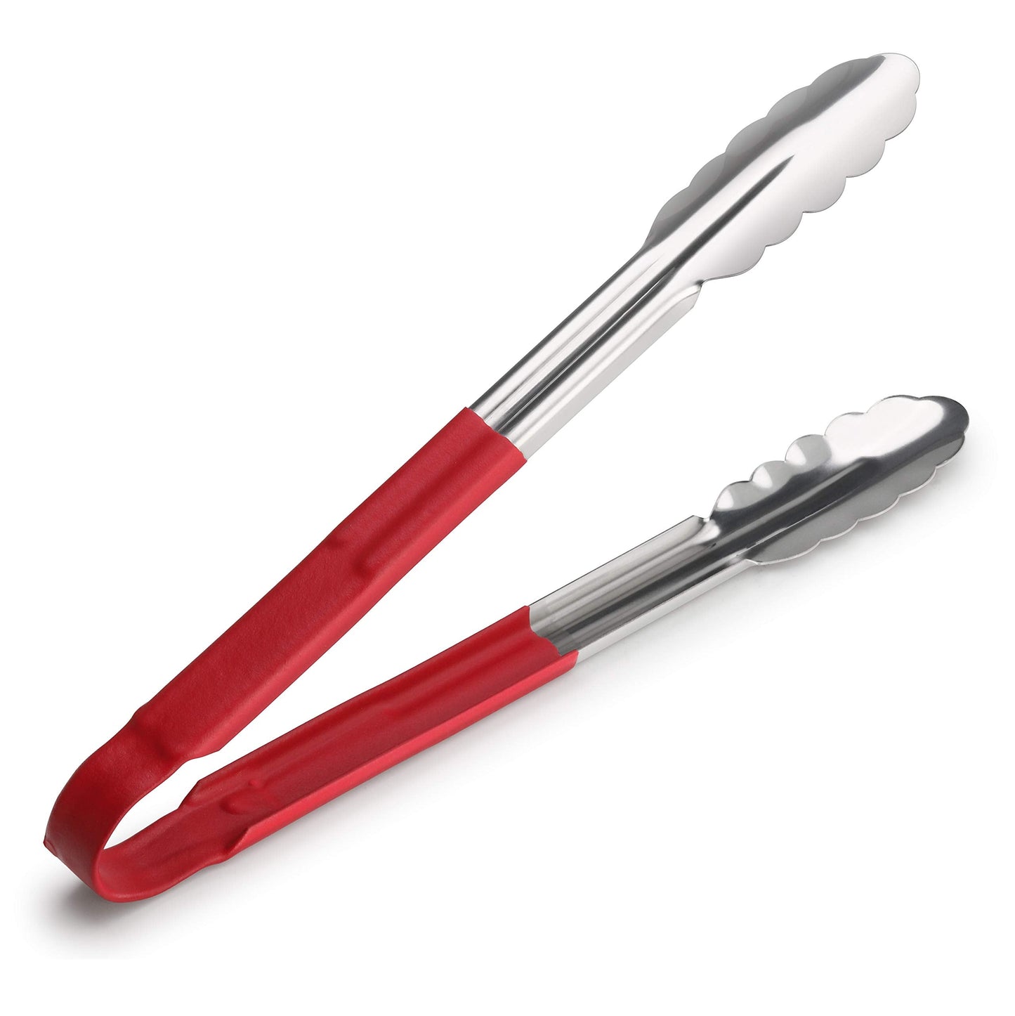 New Star Foodservice 35773 12-Inch Utility Spring Tongs, Stainless Steel, Vinyl Coated, Set of 12, Red