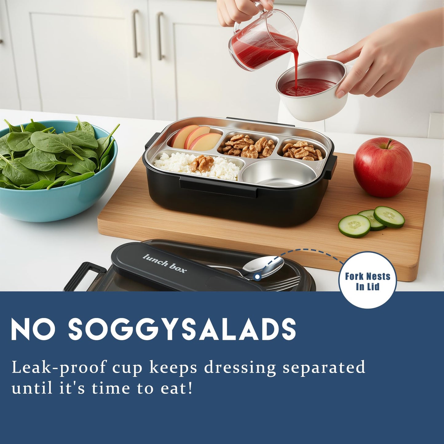 Bento Lunch Box with 8oz Soup Thermo,5-Compartment Leak-Proof Container, Thermo Hot Food Jar and Insulated Lunch Bag with Utensil,Microwave & Dishwasher & Freezer Safe