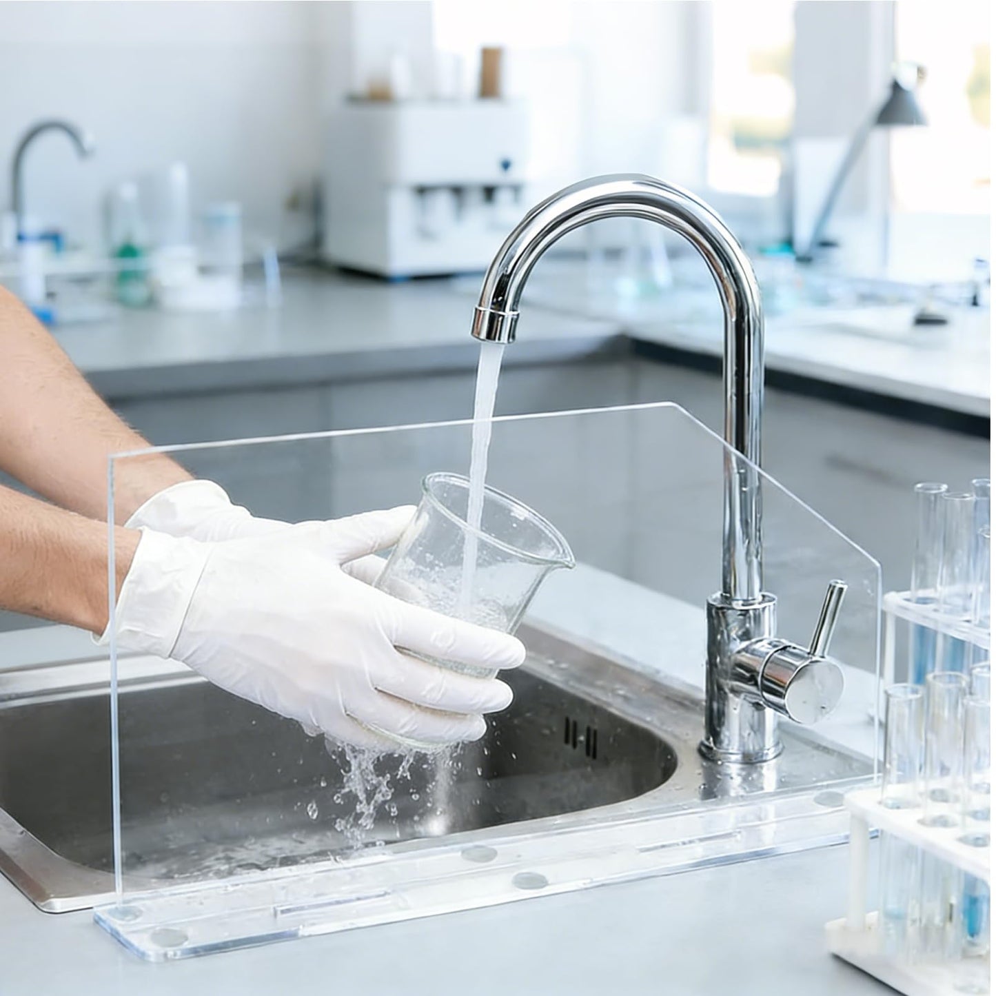 PEDOBALI 4 Pcs Acrylic Sink Splash Guard with Base 16.14 x 13.38 Inch Plate Countertop Partition Transparent Freestanding Panel Barrier for Hospitals Labs Home Kitchen Bathroom