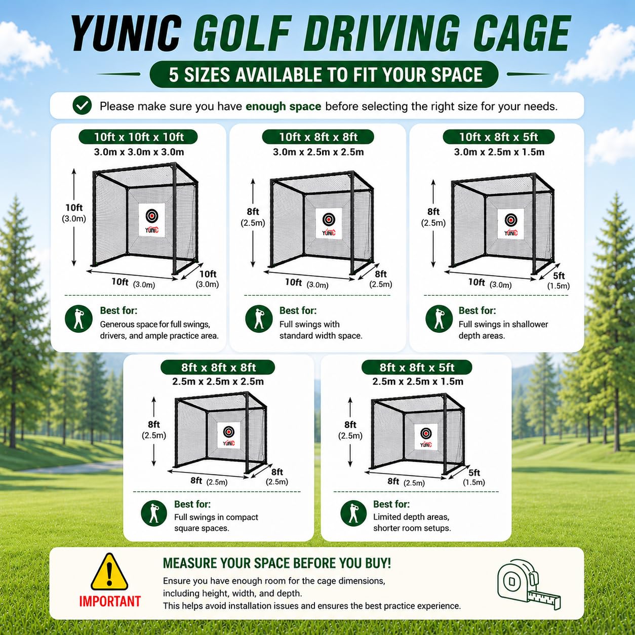 YUNIC Golf Driving Cage with Steel Frame, Golf Nets for Backyard Driving for Full Swing and Chipping Practice Indoor Outdoor (Black, 8'(W) x8'(H) x5'(D))