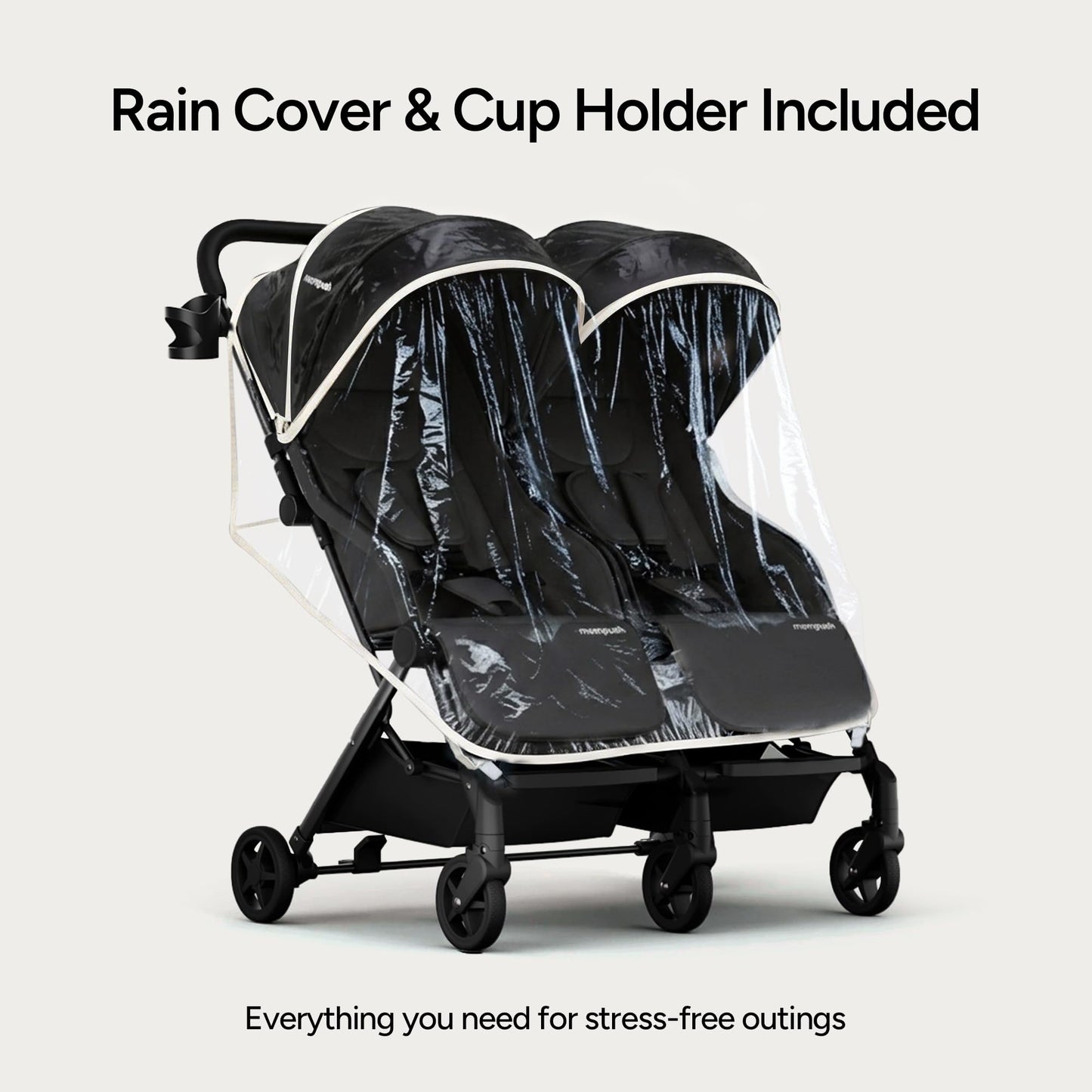 Mompush Lithe Double Stroller for Infant and Toddler, Lightweight Side by Side Twin Stroller, Only 25 lbs, 30-Inch Slim Fit Through Doorways, One-Step Fold, Independent Recline, UPF 50+ Canopy