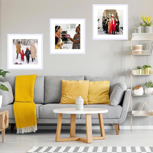 JCJMY 22x22 Picture Frame - White Wall Hanging Frame with Shatter-Resistant Plexiglass & 18x18 Mat
