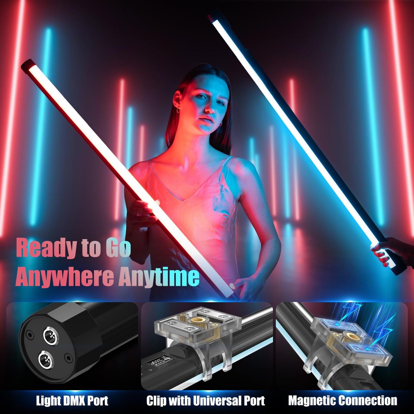 Mettlelite TLX4C RGB Tube Light, Full Color RGBWW LED Video Light Stick with APP DMX Control, 4ft 2800K-8000K, Customizable Light Effects, Rechargeable, CRI97+ TLCI98+ for Studio Photography Video