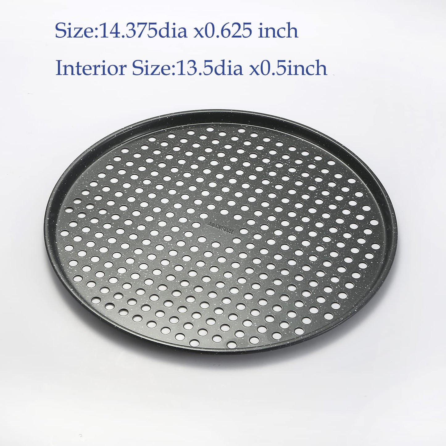Monfish 14 inch Pizza Pan with holes 2 pack perforated huge Pizza Tray Carbon Steel Crisper Pan Non stick Pizza pan for oven