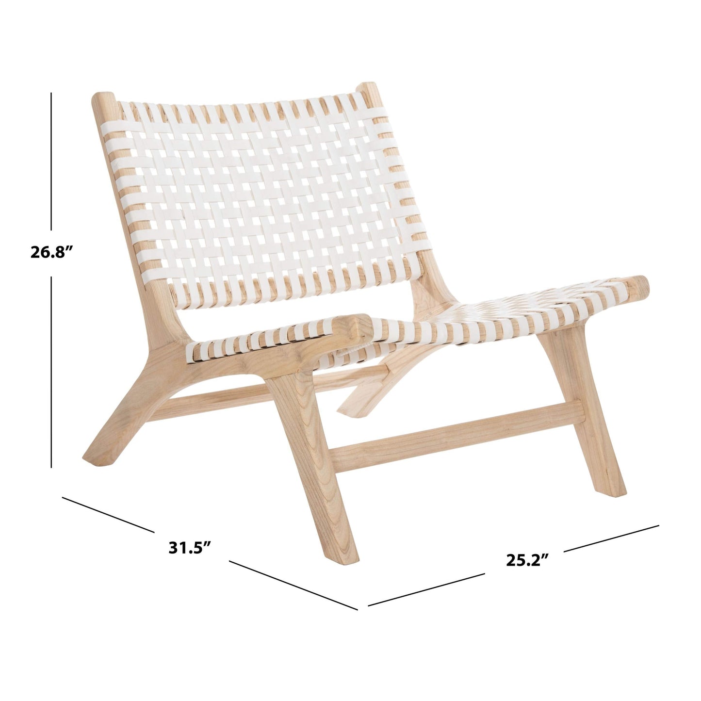 SAFAVIEH Home Collection – Luna Natural Solid Wood & White Leather Woven Accent Chair, Contemporary Lounge Chair, Fully Assembled (ACH1002A)