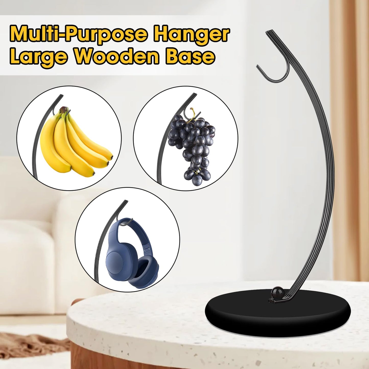 HOMKULA Banana Holder Stand - Hanging Hook Stands, Banana Hanger Hook Stand for Kitchen Counter (Modern, Full Black)
