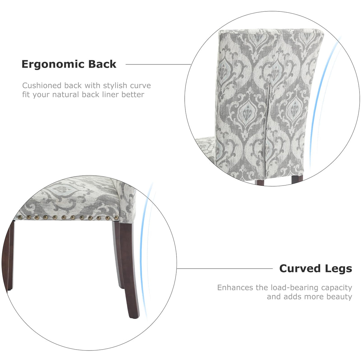 COLAMY Upholstered Parsons Dining Chairs Set of 6, Fabric Dining Room Kitchen Side Chair with Nailhead Trim and Wood Legs - Grey/White Flower