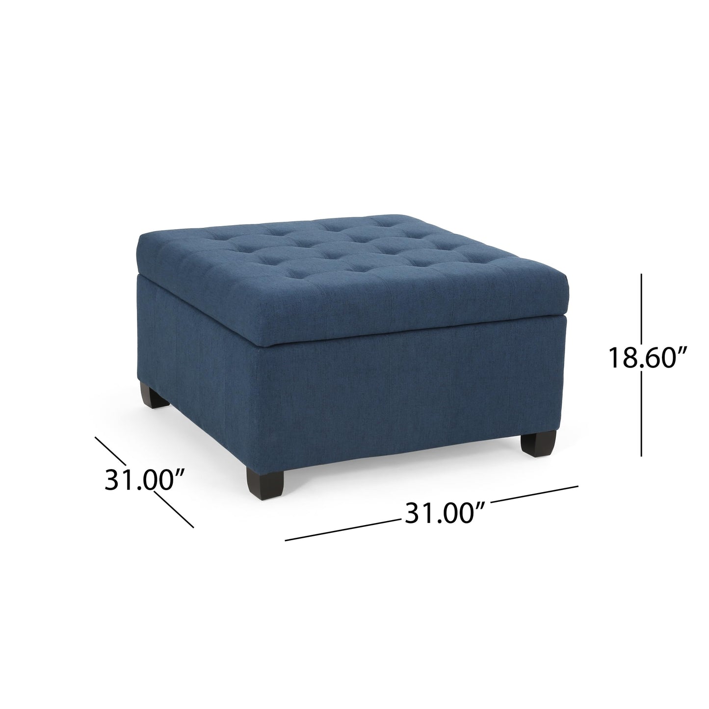 YOPTO 31" Square Storage Ottoman,Linen Footrest with Wooden Legs,Upholstered Button Tufted Coffee Table for Living Room,Navy Blue