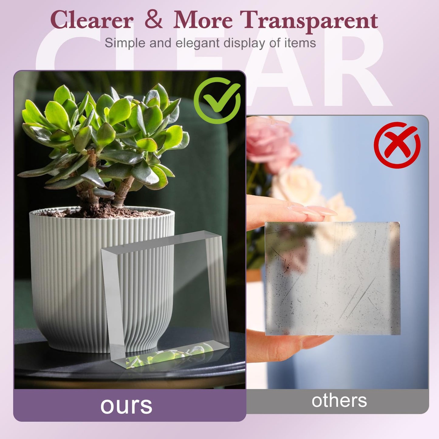 SAMYUCHO Acrylic Base Stand 2 Pieces Acrylic Blocks for Display 4 X 4 X 1 Inch Clear Polished Block Square Cube Riser Display Pedestal Stands for Jewelry Perfume Ring Collection Props Cake