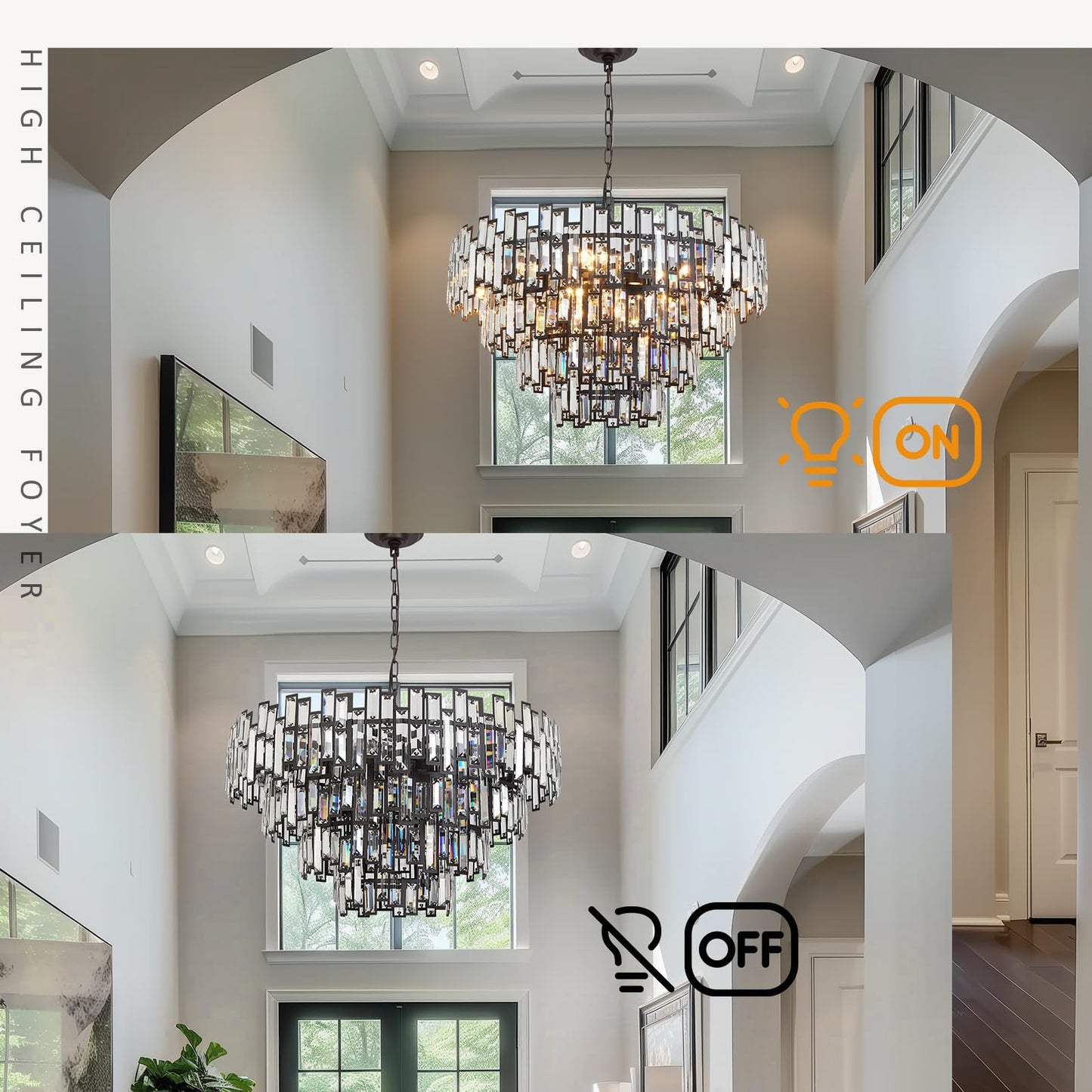 ANTILISHA Modern Crystal Chandelier Lighting Hall Grand Living Room Stairway Chandeliers Pendant Light Fixture for High Ceiling Hanging Round Large Black