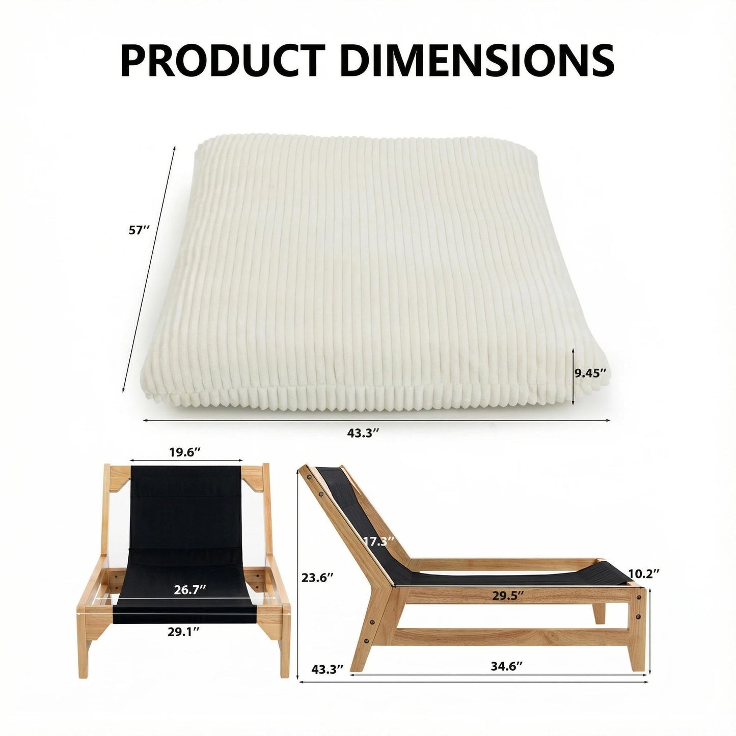 Vipuno Corduroy Bean Bag Chair for Adults, Comfy Accent Chair for Living Room, Armless Lazy Sofa with Back Support, Ergonomic Floor Lounge Chair for Bedroom, Single Seat, Off White