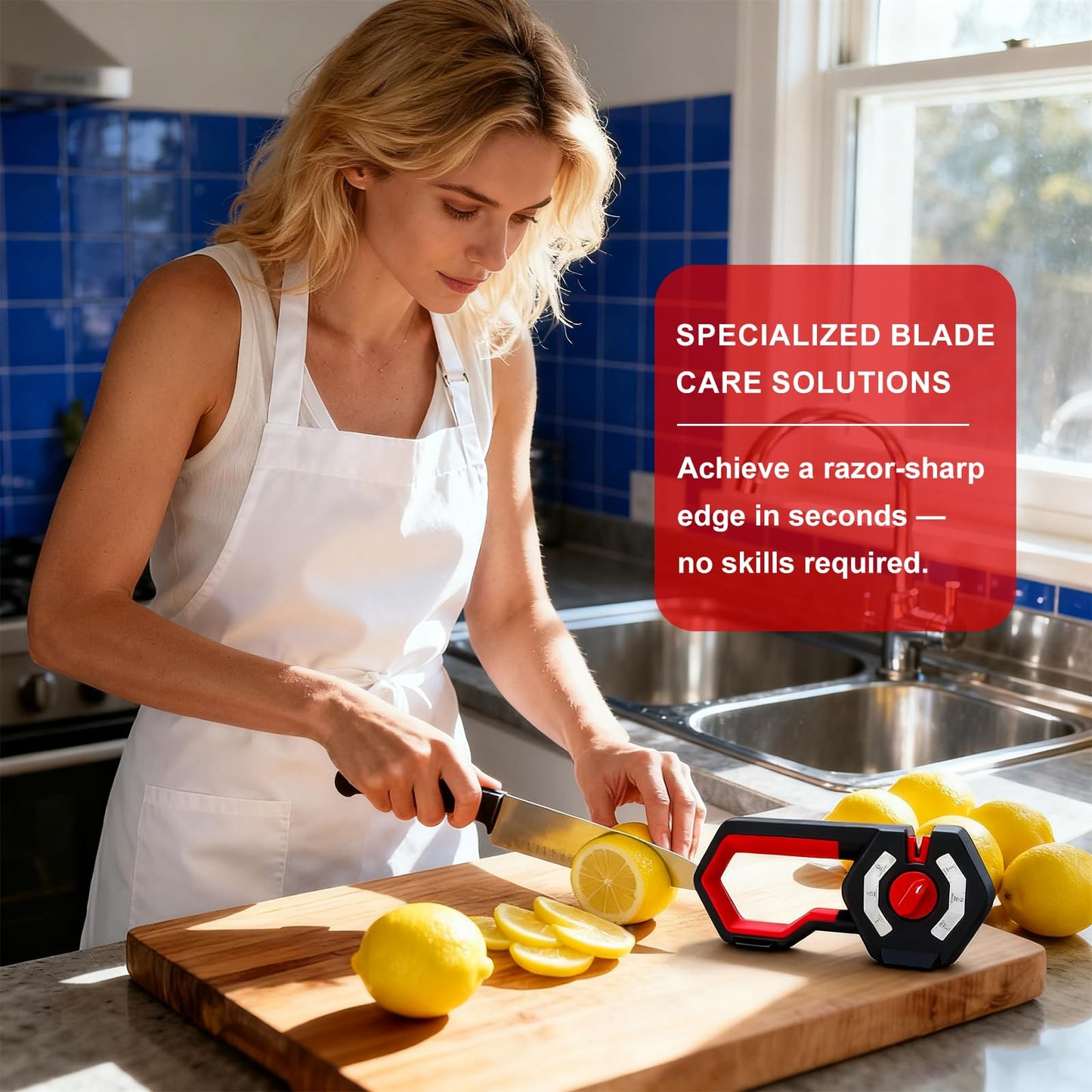 6-in-1 Knife Sharpener, Sharpening Stone Kitchen Knife Sharpener with Scissor Sharpening Slot, Ceramic Rods, Emery, Tungsten Steel Sheets, Non-Slip Base for Chefs Home Kitchen