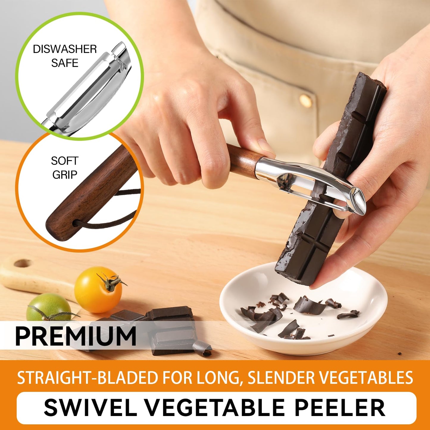 Vegetable Peeler Set, 2-Pack Potato Peelers (Straight + Y Peeler), Swivel Blades, Sharp Stainless Steel, Walnut Wood Handle, Fruit & Veggie Peeler for Kitchen