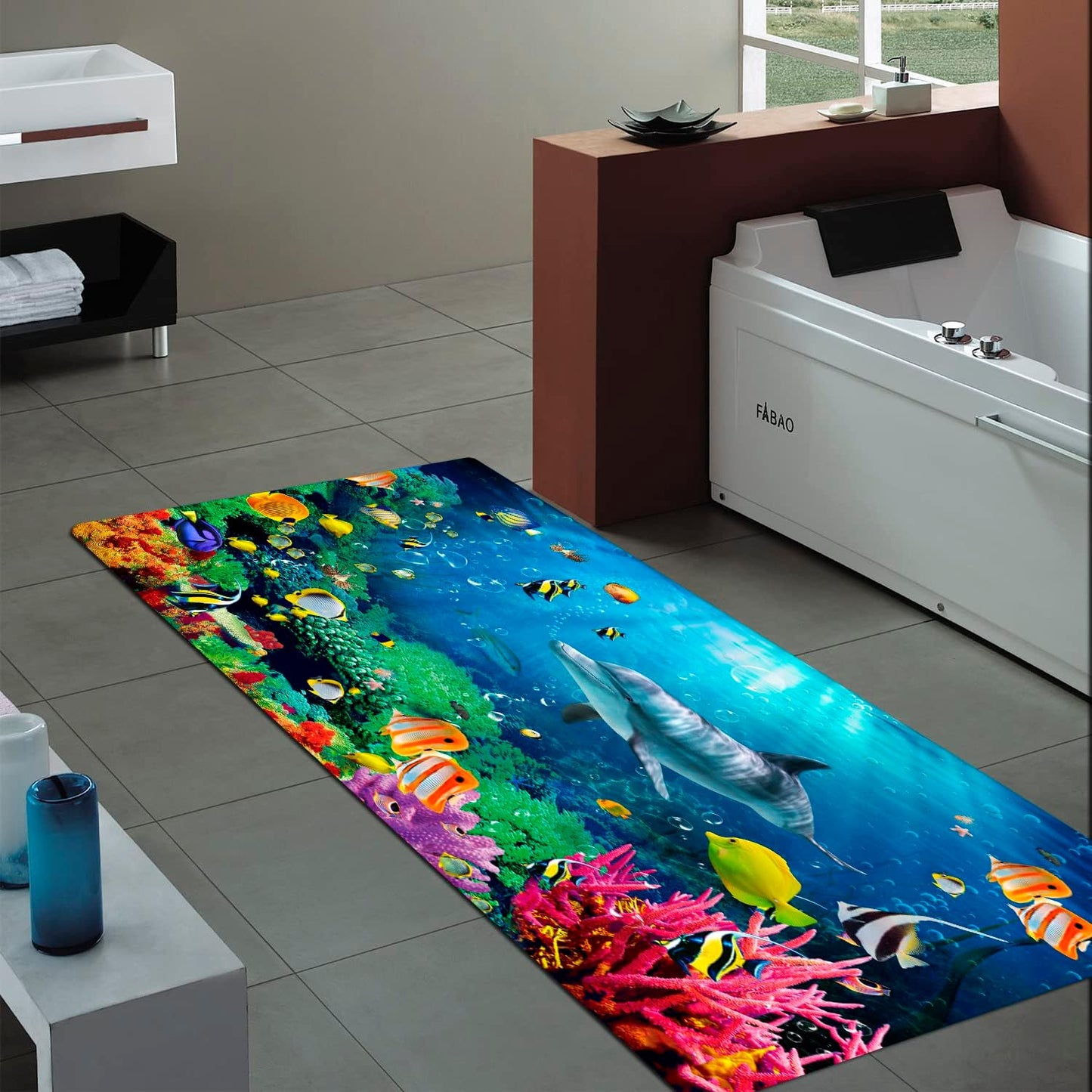 Bath Rugs Sponge Foam Absorbent, Soft for Bathroom and Kitchen (47x18 inches), Non Slip Bright 3D Print